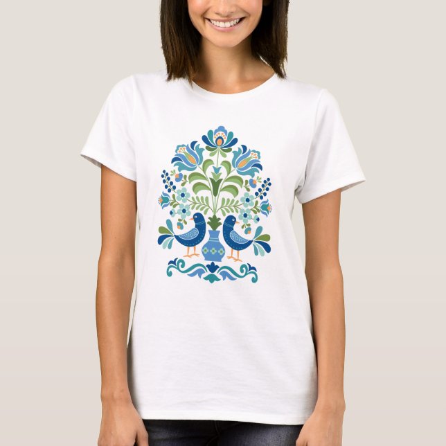 T-shirt Oiseaux de conception folklorique hongrois (Devant)
