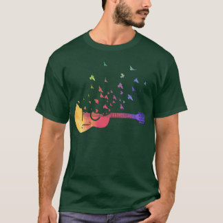 T-shirt Oiseaux de guitare acoustique colorée fille musice