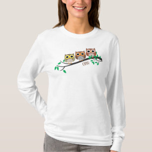T-shirt Oiseaux de hibou sur animaux mignons d'arbre Initi