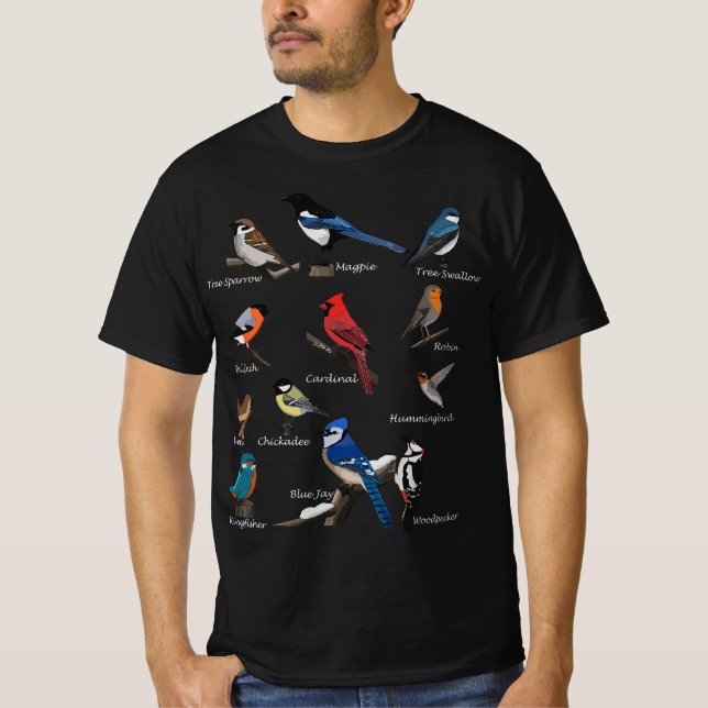 T-shirt Oiseaux de jardin Cardinal Blue Jay Hummingbird Ro (Devant)