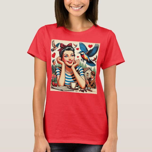 T-shirt Oiseaux de l'amour rétro  (Devant)