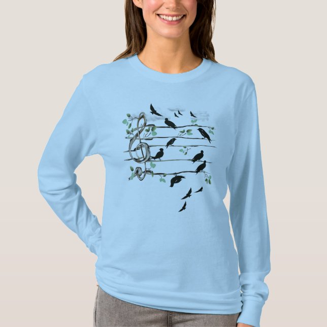 T-shirt Oiseaux de note musicale - noir (Devant)