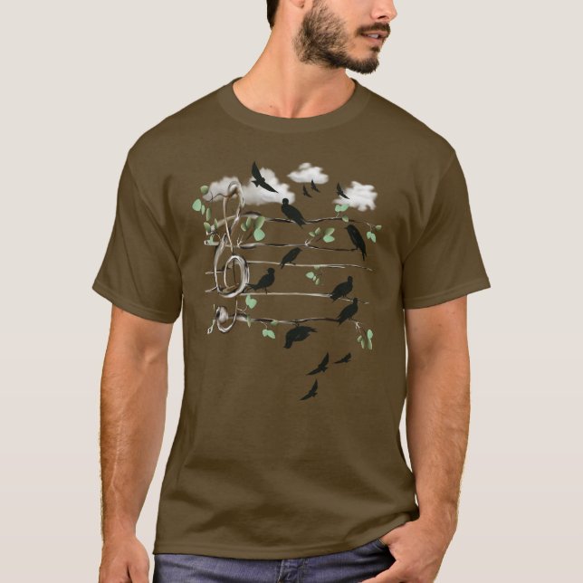 T-shirt Oiseaux de note musicale - noir (Devant)