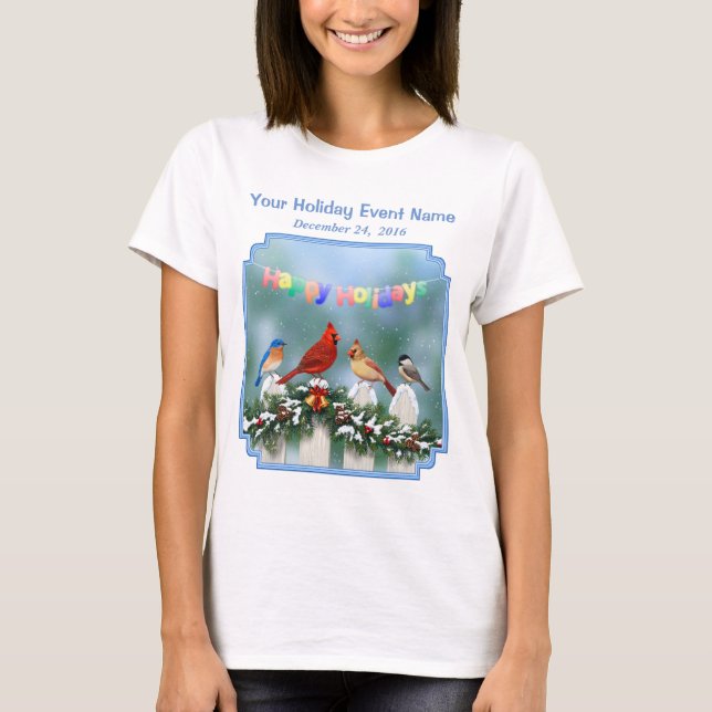 T-shirt Oiseaux de vacances et Garland de Noël (Devant)