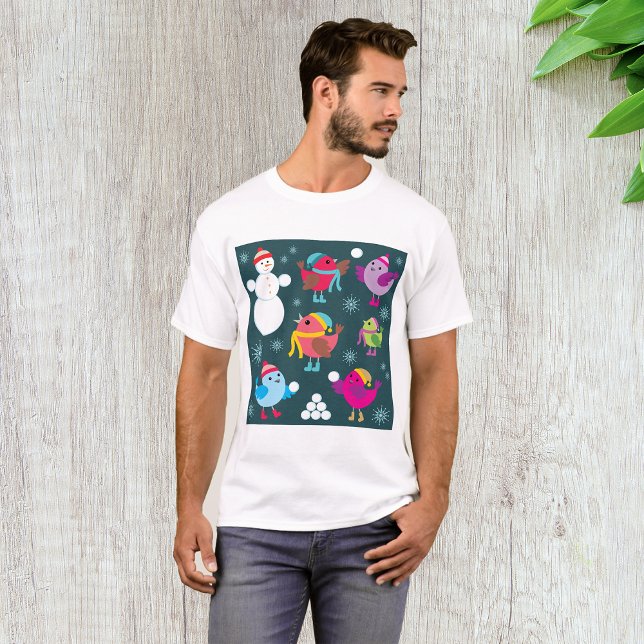 T-shirt Oiseaux d'hiver Jouer dans la neige avec Snowman (Créateur téléchargé)