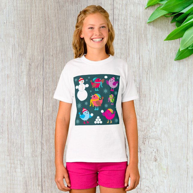 T-shirt Oiseaux d'hiver Jouer dans la neige avec Snowman (Créateur téléchargé)