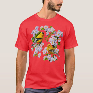 T-shirt Oiseaux d'or et fleurs de fleurs de pomme