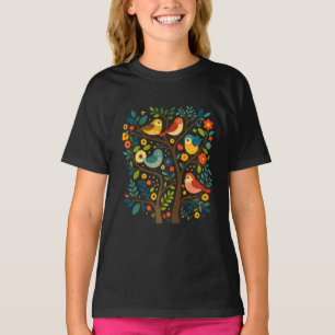 T-shirt Oiseaux et fleurs Art populaire scandinave