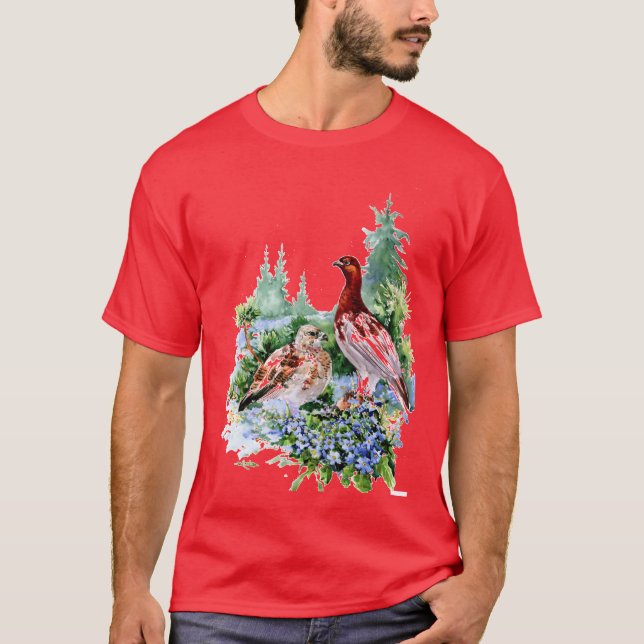 T-shirt Oiseaux et fleurs de l'état de l'Alaska (Devant)