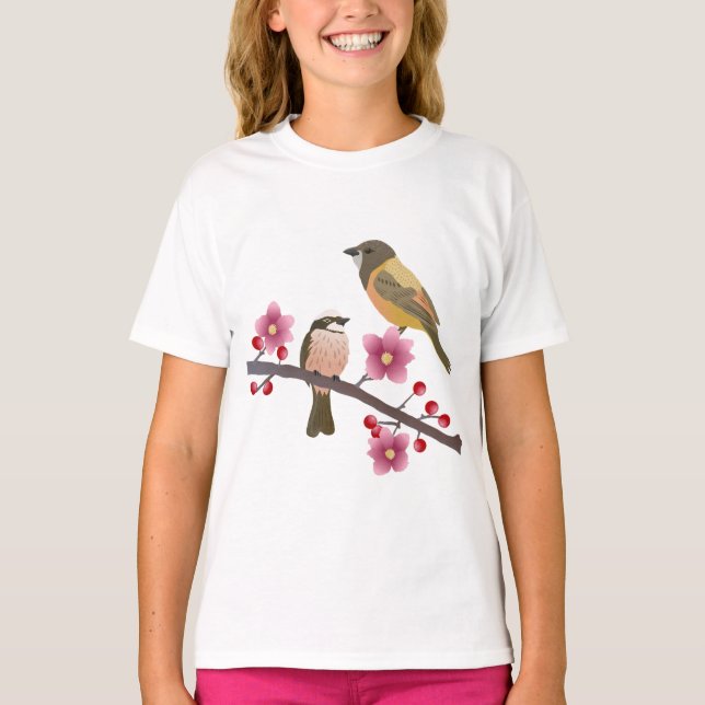 T-shirt Oiseaux, Fleurs, Animaux (Devant)