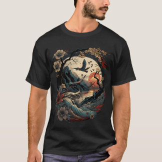 T-shirt Oiseaux japonais rétro ry Blossom et famille Vinta