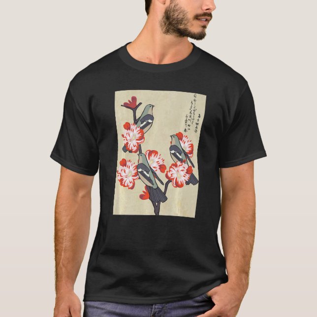 T-shirt Oiseaux Japonais Sur Peach Tree Fleurissant Esthét (Devant)