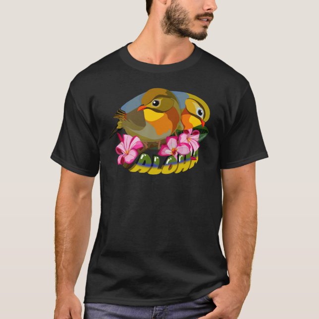 T-SHIRT OISEAUX LEIOTHRIX À BILLE ROUGE—ALOHA (Devant)