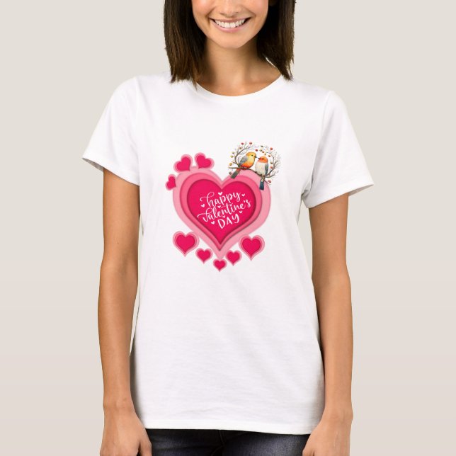 T-shirt Oiseaux romantiques sur une branche Saint-Valentin (Devant)