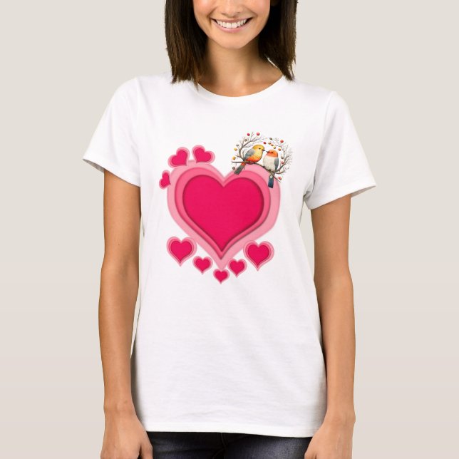 T-shirt Oiseaux romantiques sur une branche Saint-Valentin (Devant)