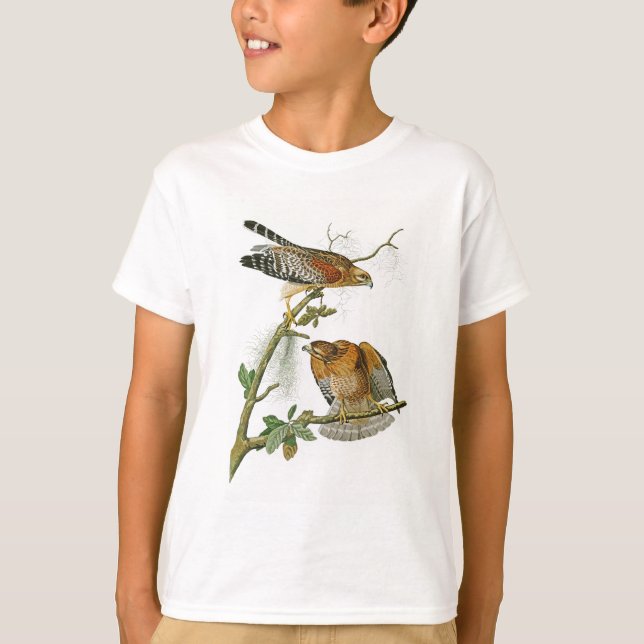 T-shirt oiseaux Rouge-épaulés de John Audubon de faucon de (Devant)