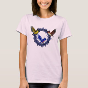 T-shirt Oiseaux Sur La Nature De La Fleur De La Wreath