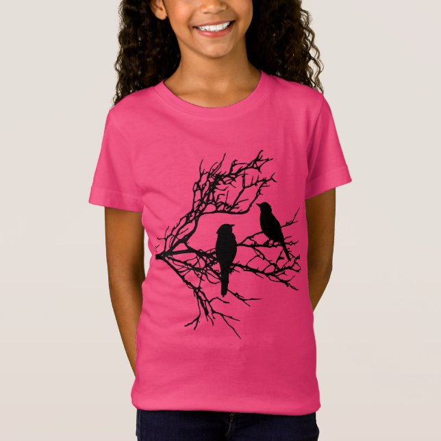 T-Shirt Oiseaux sur une branche, silhouette noire (Devant)