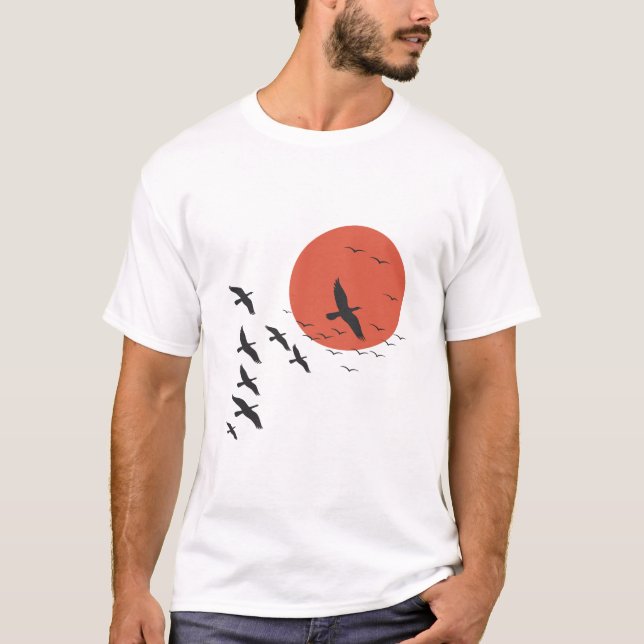 T-Shirt Oiseaux Volant au-Dessus du Soleil (Devant)