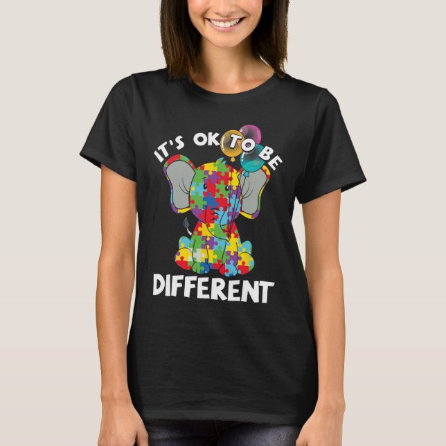 T-shirt Ok Be Different Autistique Elephant Bylloons Autis (Devant)