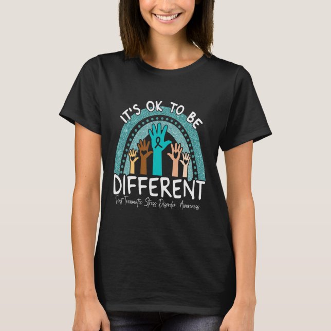 T-shirt Ok Be Different Rainbow Turquoise Ribbon Warrior P (Devant)