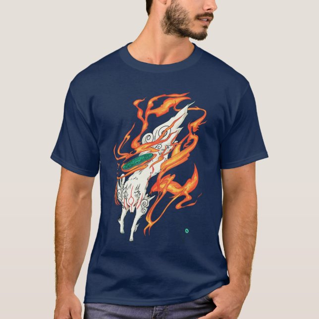 T-shirt Okami Amaterasu Sun God Wolfhe Great Wave Video Ga (Devant)