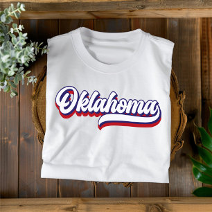 T-shirt Oklahoma Rouge blanc et bleu Vintage Script T-Shir
