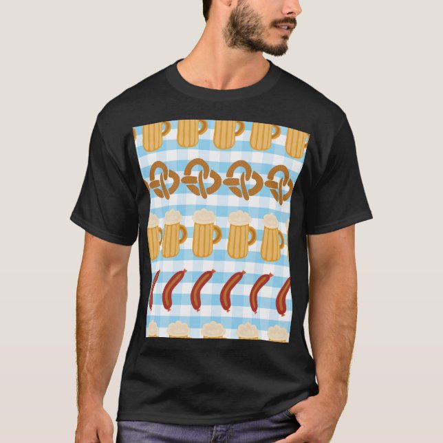 T-shirt Oktoberfest : bière, bretzel, motif de saucisses (Devant)
