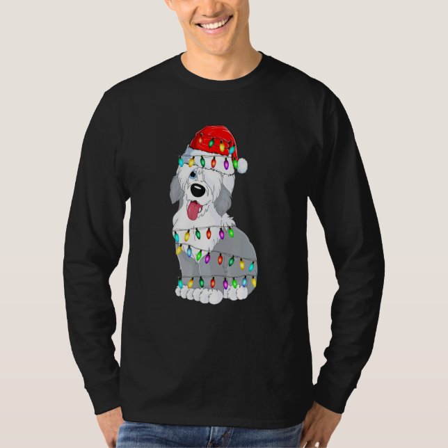 T-shirt Old English Sheepdog Dog Light Decor Christmas Dog (Devant)