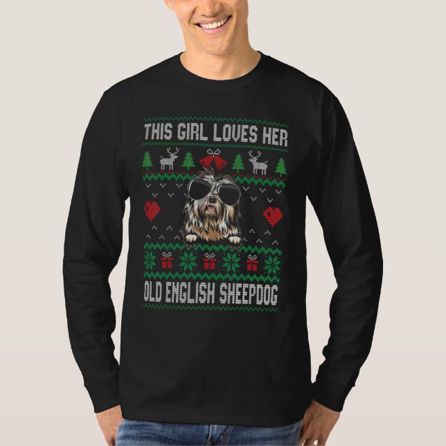 T-shirt Old English Sheepdog Girl Cool Ugly Christmas for  (Devant)