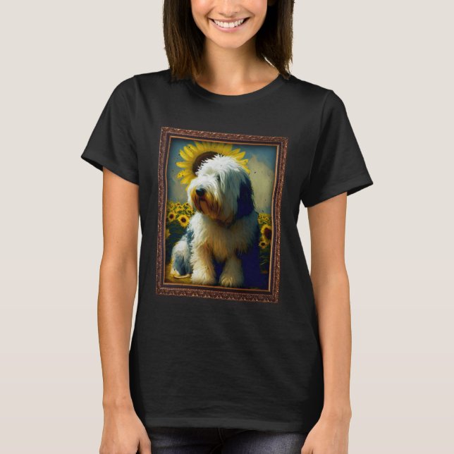 T-shirt Old English Sheepdog Painting Sunflower Flower Mom (Devant)