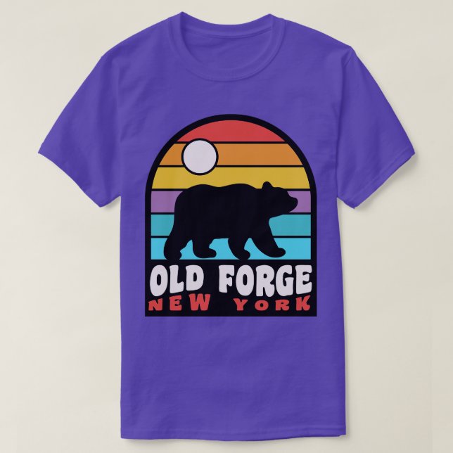 T-shirt Old Forge NY Adirondacks Bear Badge Retro Sunset (Design devant)