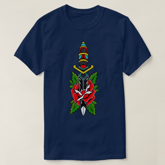 T-shirt Old School American traditionnelle Dagger et Rose  (Design devant)