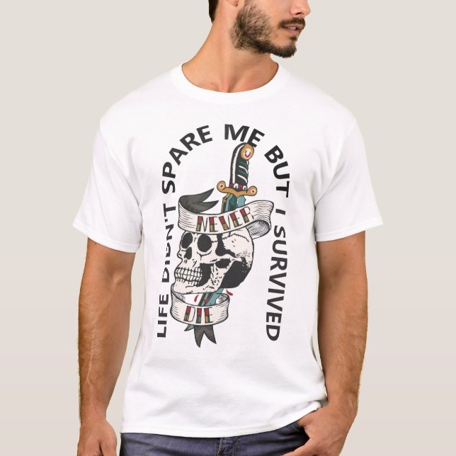 T-shirt old school tattoo never die crane dague transperce (Devant)