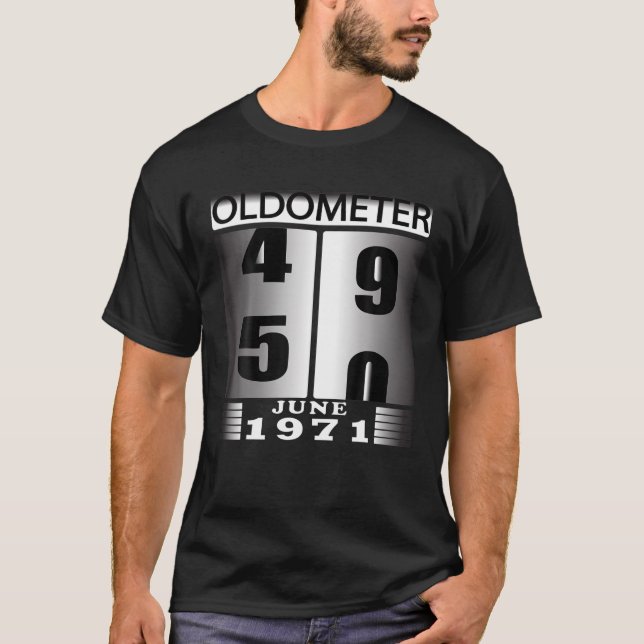 T-shirt Oldometer 49 50, Né En JUIN 1970, Funny 50E Bir (Devant)