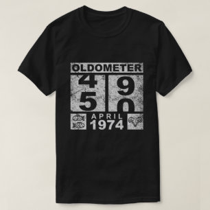 T-shirt oldometer 50 , avril 1974 Joyeux Oldometer Anniver