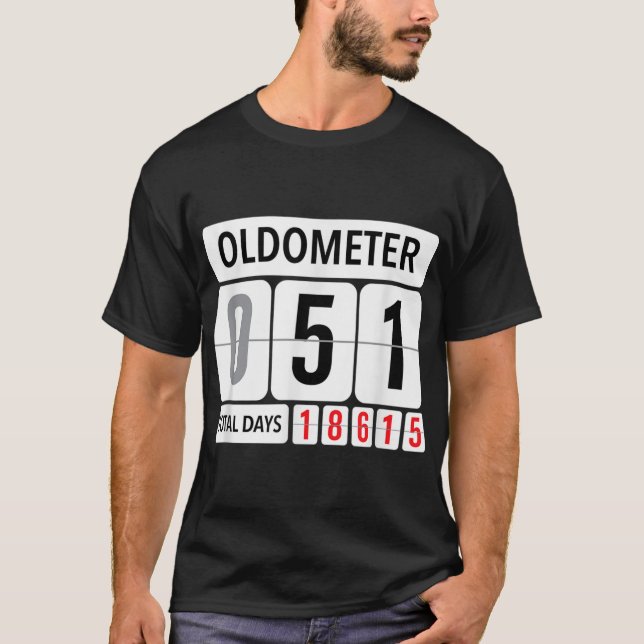 T-shirt Oldomètre 51 Funny 51e anniversaire Noir Vieux (Devant)