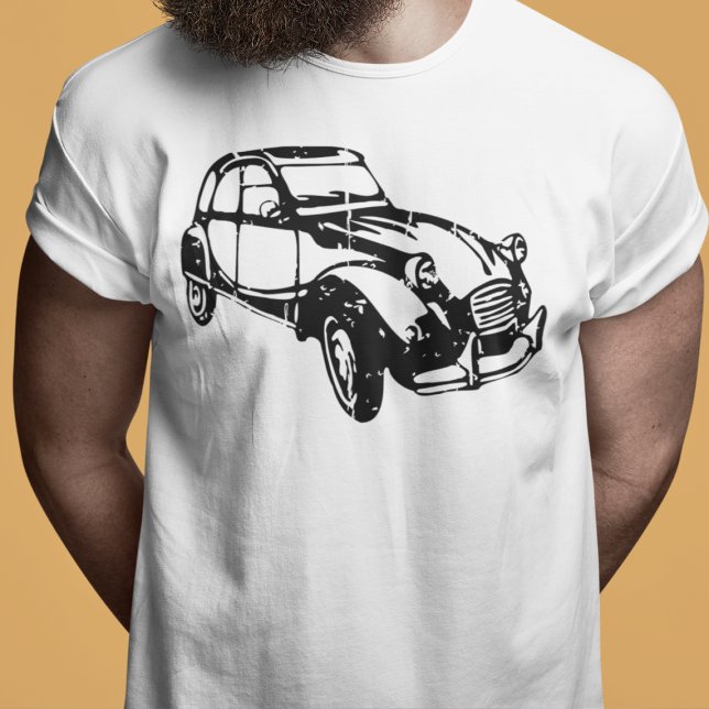 T-shirt Oldtimer 2cv Cente (2CV T-Shirt in White with black minimalistic Deux Chevaux Design)