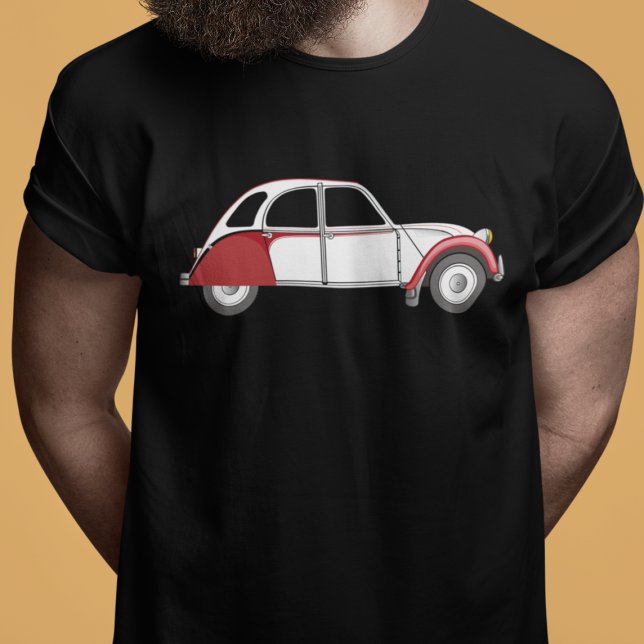 T-shirt Oldtimer 2CV Dolly Rouge (2CV Car Magnet in Black with a White Red Deux Chevaux Dolly Illustration)