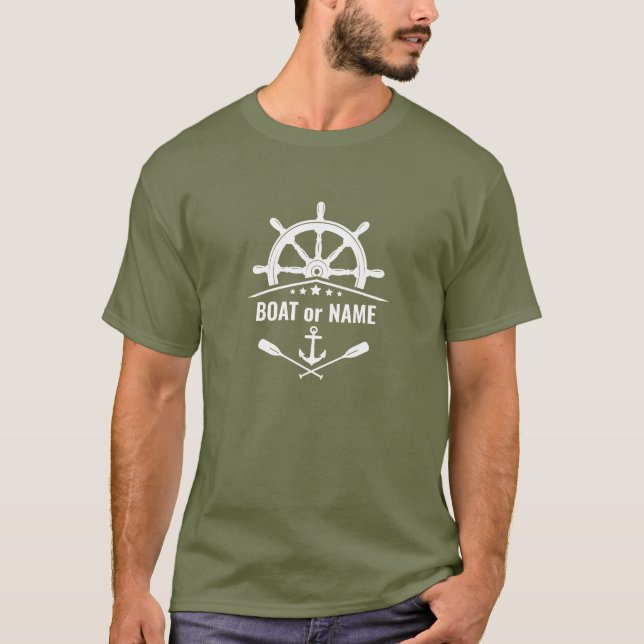 T-shirt Olive Green Ancre Oars Navires Helm Boat ou nom (Devant)