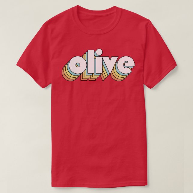 T-shirt Olive Retro Rainbow Typographie style défraîchi (Design devant)