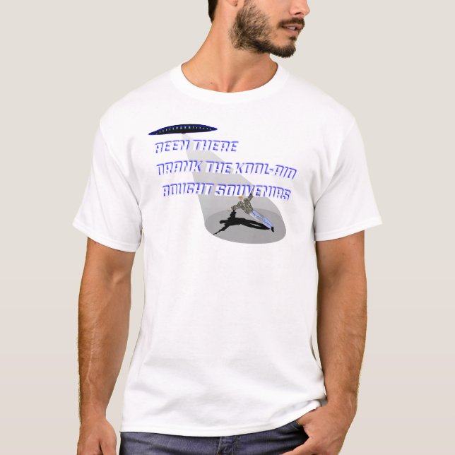T-shirt Ombre bleue d'abduction d'UFO sur le blanc (Devant)