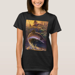 T-shirt Ombre brook pêcheur, pêche sportive vintage