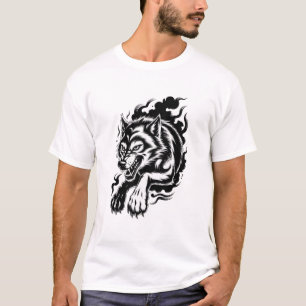 T-shirt Ombre de Loup Féroce Graphique Encre Aggressive Bê