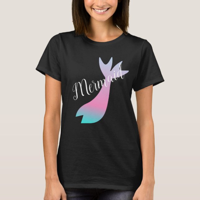 T-shirt Ombre Mermaid Tale Arc-en-ciel rose Turquoise (Devant)