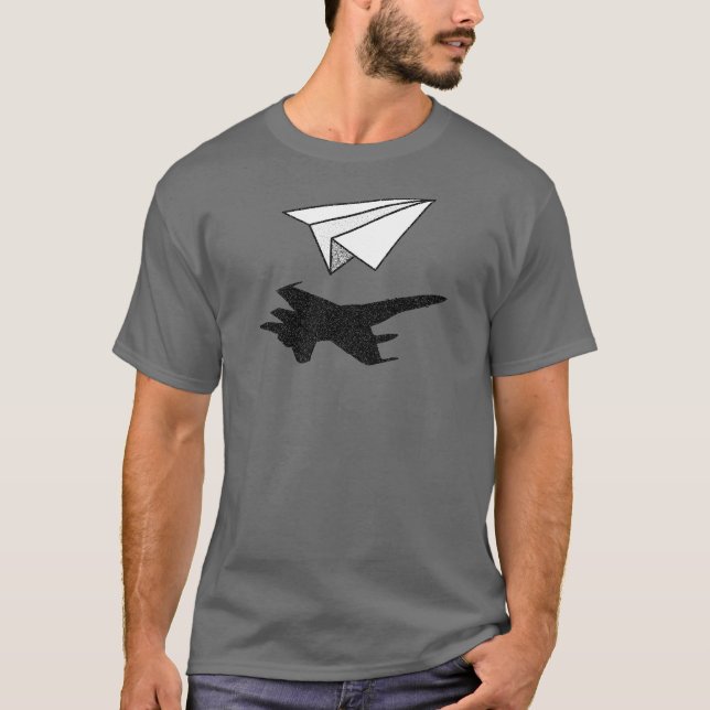 T-shirt Ombre plate de papier d'avion de chasse (Devant)