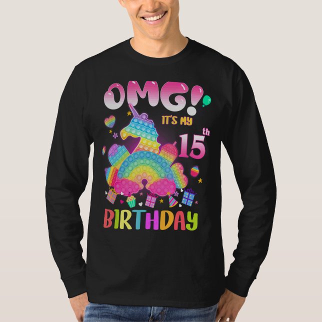 T-shirt Omg C'est mon 15e anniversaire fille Fidget 15 ans (Devant)
