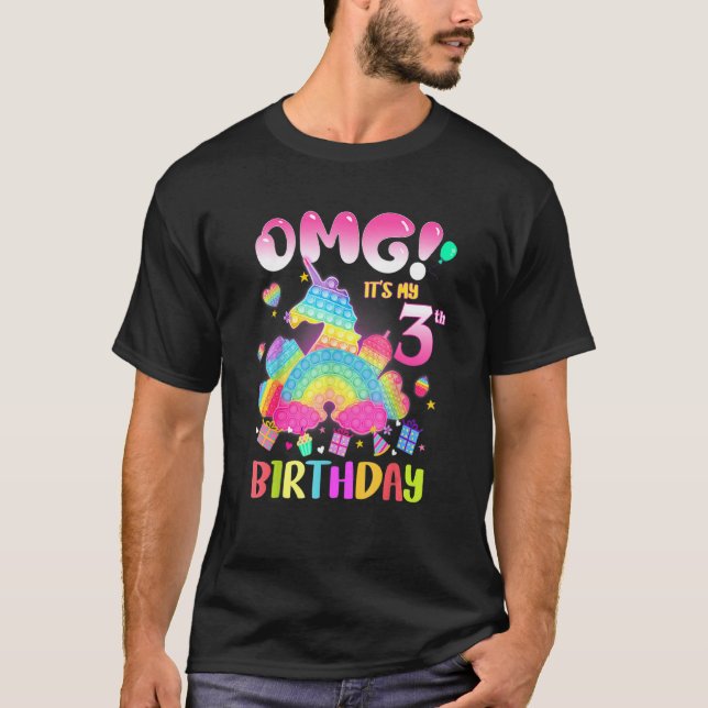 T-shirt Omg C'est mon 3e anniversaire fille Fidget 3 ans B (Devant)