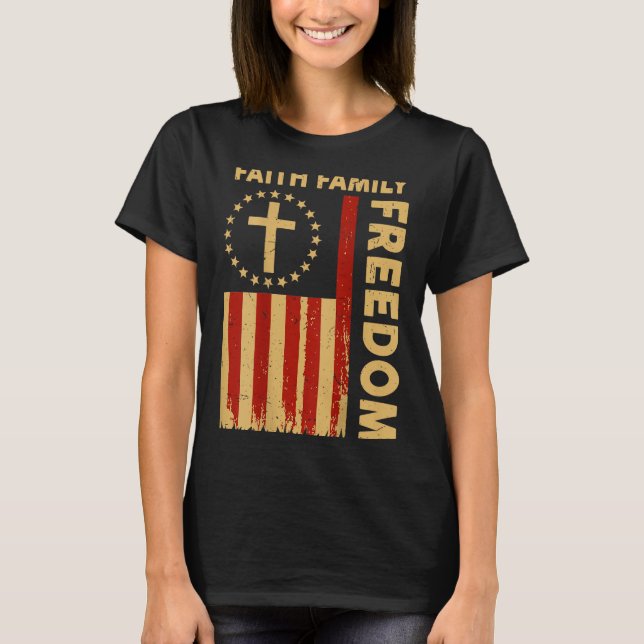 T-shirt On-back Patriotic Christian Faith Family Dom God C (Devant)