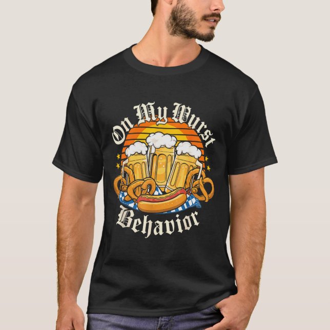 T-shirt On My Wurst Behavior Retro Groovy Beer  (Devant)
